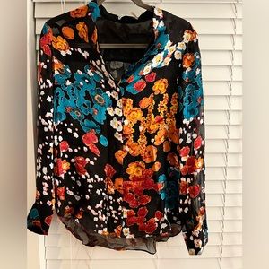 Alice and Olivia sheer long sleeve floral top size M